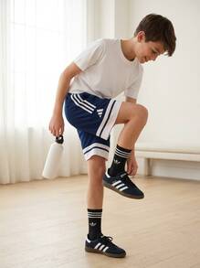 Adidas Tween Boys Shorts Versatile Comfortable Classic Fit Running Beach Sports JD3023 - Navy Blue White - View 5