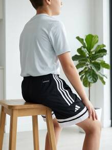 Adidas Tween Boys Shorts Soft Quick-Dry Moisture-Wicking Training Casual Running JE2772 - Black White - View 2