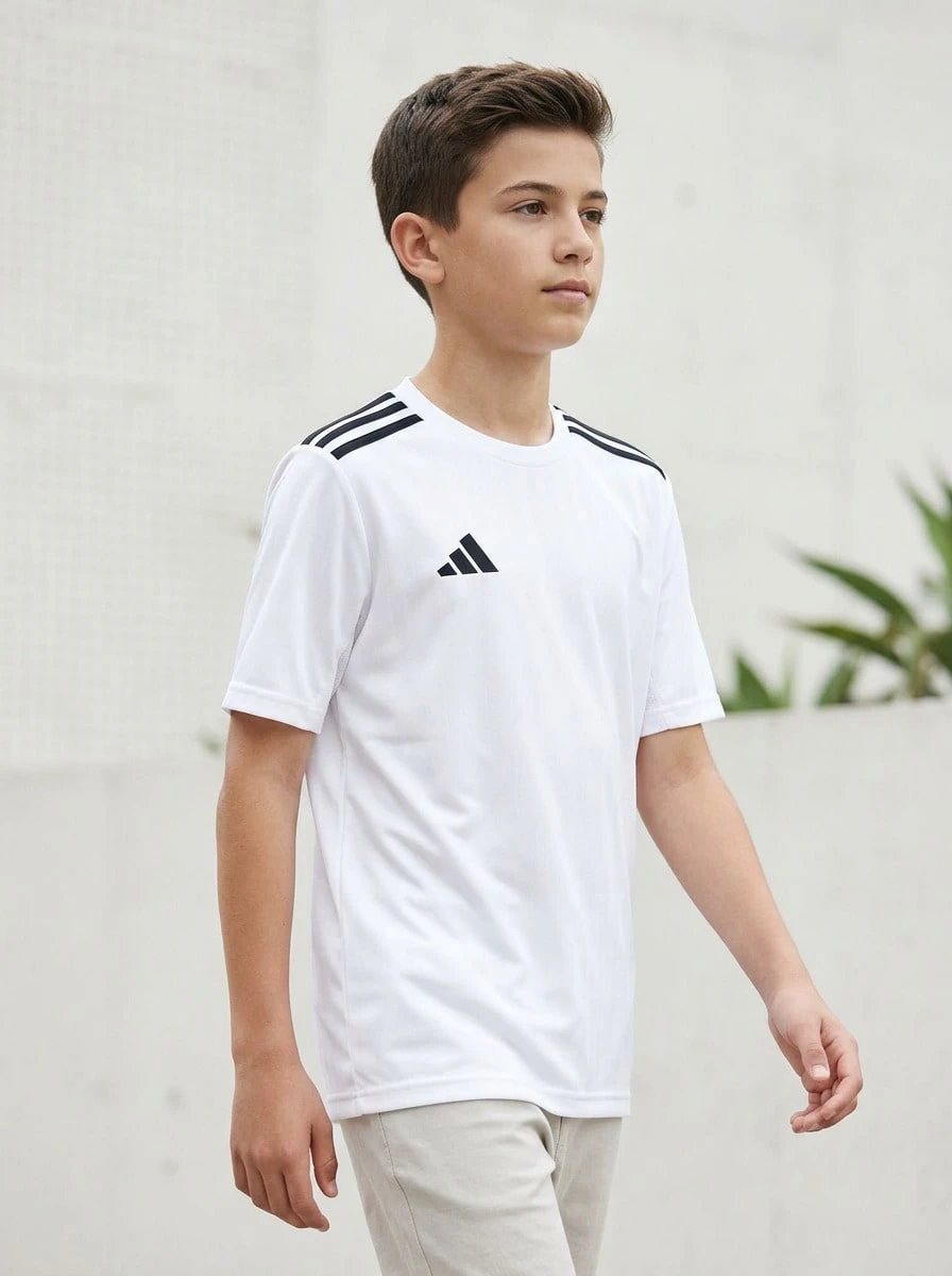 Adidas Tween Boys Shirts Breathable Classic Fit Quick-Dry Daily Weekend Training JJ4169 - Vitt - Visa 1