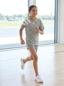 Adidas Tween Girls T-Shirts Versatile Lightweight Easy To Match School Gym Daily IK5774 - Grey - View 6