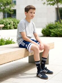 Adidas Tween Boys Shorts Versatile Comfortable Classic Fit Running Beach Sports JD3023 - Navy Blue White - View 4