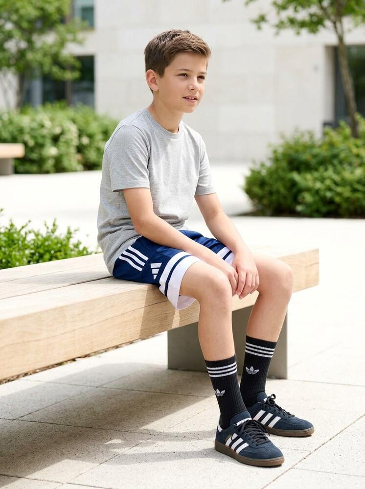 Adidas Tween Boys Shorts Versatile Comfortable Classic Fit Running Beach Sports JD3023 - Navy Blue White - View 4
