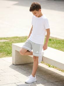 Adidas Tween Boys Shorts Comfortable Classic Fit Stretchy Weekend Summer Gym JN5457 - Light Grey - View 5