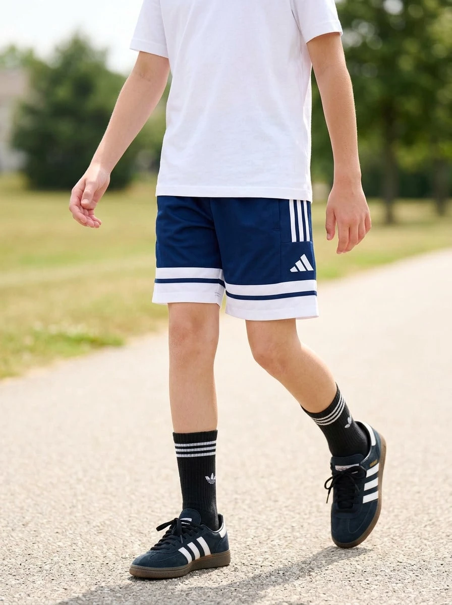 Adidas Tween Boys Shorts Versatile Comfortable Classic Fit Running Beach Sports JD3023 - Navy Blue White - View 1