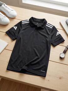 Adidas قمصان بولو للأولاد المراهقين متعددة الاستخدامات خفيفة الوزن سهلة المطابقة للرياضة والمنزل والمدرسة JY3415 - الأسود - مشاهدة 2
