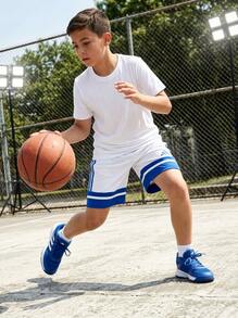Adidas Tween Boys Shorts Classic Fit Stretchy Easy To Match Summer Gym Daily JJ2425 - Blue White - View 3