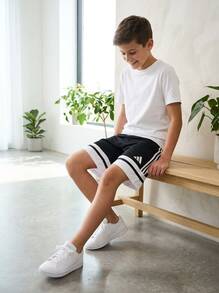 Adidas Tween Boys Shorts Durable Lightweight Versatile Running Beach Sports JJ2417 - Black White - View 6