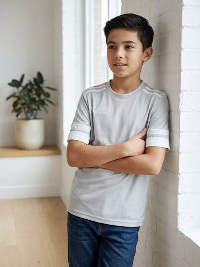 Adidas Tween Boys Shirts Skin-Friendly Stretchy Soft Casual Outdoor Travel JJ0061