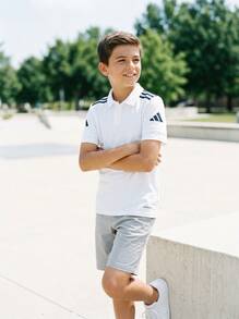 Adidas قمصان بولو للأولاد المراهقين قابلة للتنفس بقصة كلاسيكية سريعة الجفاف للرياضة والاستخدام اليومي وعطلة نهاية الأسبوع JY3414 - أبيض - مشاهدة 3
