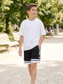 Adidas Tween Boys Shorts Soft Quick-Dry Moisture-Wicking Training Casual Running JE2772 - Black White - View 6