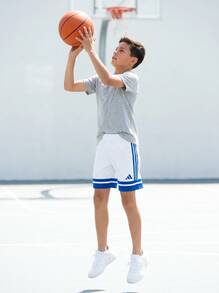 Adidas Tween Boys Shorts Classic Fit Stretchy Easy To Match Summer Gym Daily JJ2425 - Blue White - View 6