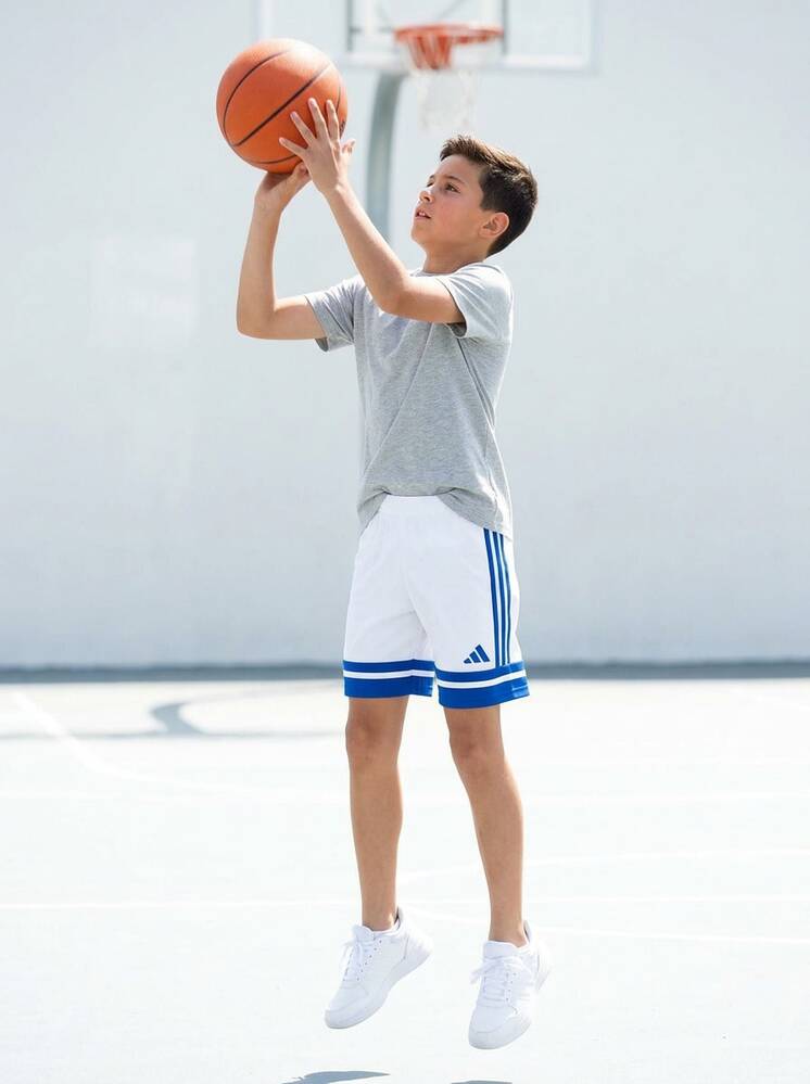 Adidas Tween Boys Shorts Classic Fit Stretchy Easy To Match Summer Gym Daily JJ2425 - Blue White - View 6