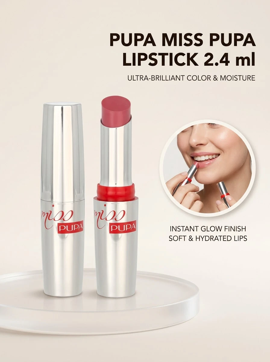 Pupa Miss Pupa Lipstick 2,4 Ml – Lipstick, High Shine, For Women, Pink Rose, Smoothing Polymers, Suitable For Daily Makeup - 200 Pink Sorbet - View 1