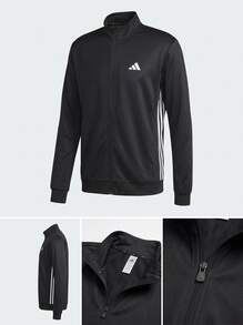 Adidas Essentials All-Set سترة رياضية محبوكة ب- 3 خطوط للرجال، أسود/أبيض - أسود / أبيض - مشاهدة 4