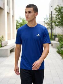 Adidas أساسيات التمرين تي شيرت رجالي 3 خطوط أزرق داكن / أبيض - أزرق / أبيض - مشاهدة 3