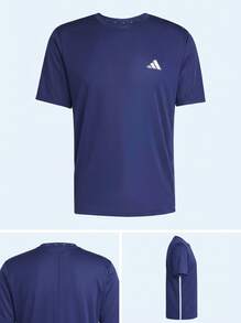Adidas أساسيات التمرين تي شيرت رجالي 3 خطوط أزرق داكن / أبيض - أزرق / أبيض - مشاهدة 4