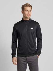 Adidas Essentials All-Set سترة رياضية محبوكة ب- 3 خطوط للرجال، أسود/أبيض - أسود / أبيض - مشاهدة 1