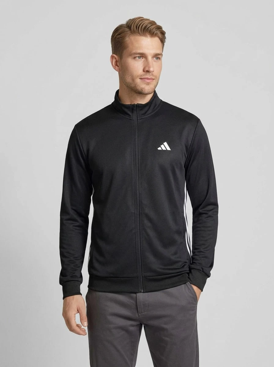 Adidas Essentials All-Set سترة رياضية محبوكة ب- 3 خطوط للرجال، أسود/أبيض - أسود / أبيض - مشاهدة 1