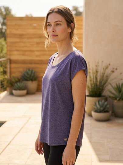 Camiseta casual de mujer New Balance de manga corta, ligera, transpirable, de secado rápido, con ajuste cómodo y suave, amigable con la piel, color morado WT71450DCH