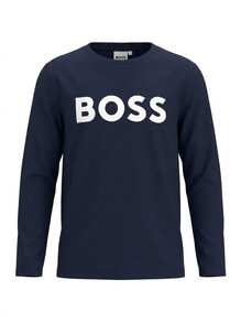 Hugo Boss Men's Long-Sleeved T-Shirt Blue Soft Hand Feel Signature Logo J25P25-849 - Marinblå - Visa 6