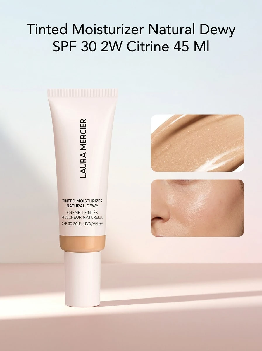 Laura Mercier Tinted Moisturizer Natural Dewy SPF 30 2W Citrine 45 Ml – Moisturizer, Dewy Finish, For Women With Warm Skin Tones, 2W Citrine, SPF 30, Suitable For Daily Morning Routine - 2W Citrine - View 1
