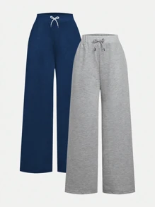 2pcs/Pack For Tween Girl , Wide Leg Sweatpants, Casual Basic Fashion, Suitable For All Seasons Chic For Autumn/Winter Fall - Multicolor - View 11