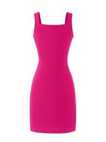 Sparklyn Váy ngắn dệt kim ôm sát cổ vuông dây rộng thể thao đa năng cho bé gái tuổi mới lớn - Màu Hồng Tươi - Xem 2