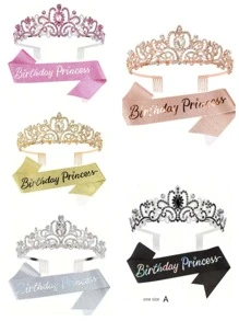 SHEIN 皇冠和头饰套装 - 生日快乐装饰品，女士配饰 - 彩色 - 查看 3