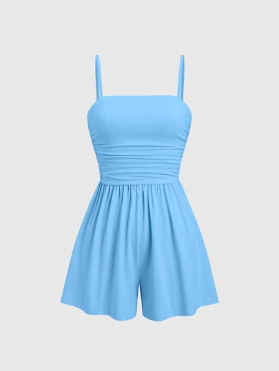 SHEIN Unity 女式黑色无袖连体裤，休闲修身褶皱短款连体裤，适合春夏季，女式