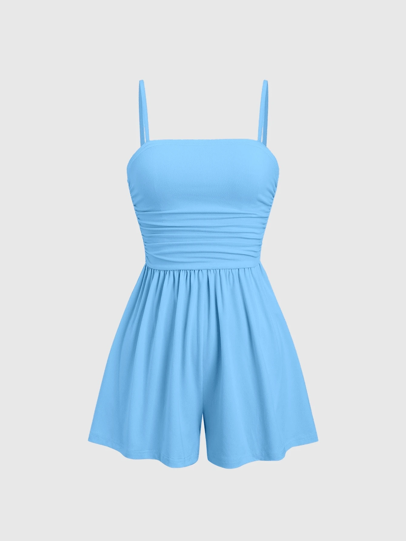 SHEIN Unity 女式黑色无袖连体裤，休闲修身褶皱短款连体裤，适合春夏季，女式