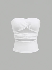 Sweetra Women's Ruched Cut Out Cropped Tube Top, Summer Y2K  - Multicolor - View 5