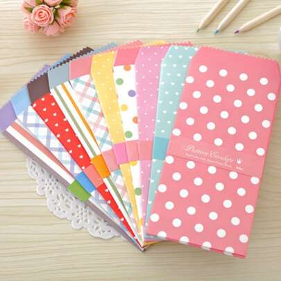 SHEIN 25 Piezas de Sobres de Colores con 10 Diseños Únicos, Sobres Coloridos para Tarjetas de Invitación, Tarjetas de Regalo y Postales, Diseño de Lunares