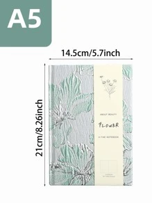 1 件精装 A5 笔记本，带浮雕封面，百合主题创意日记本，非常适合书写和做笔记 - 綠色 - 查看 2