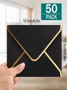 SHEIN Basic living 50 phong bì đen đựng thiệp mời có viền vàng, phong bì A7 tự dính có nắp chữ V, thích hợp cho thiệp tốt nghiệp, thiệp mời, thiệp mừng, thiệp cưới và thiệp RSVP - Nhiều màu - Xem 6