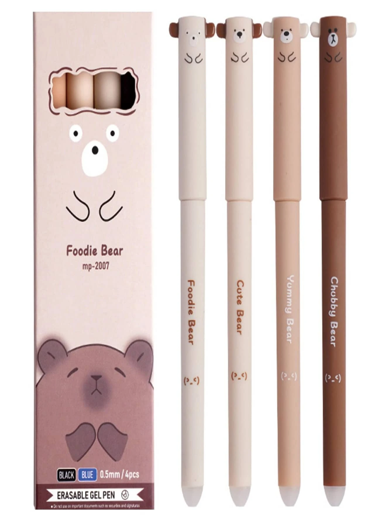 SHEIN X Milania 4 Pcs Erasable Pens Cute Bear Erasable Pens Cartoon Bear Erasable Gel Ink Pens 0.5mm Smooth Blue Ink Writing Pens Office Pens Women Pens (Bear-Blue Ink) - Multicolor - View 1