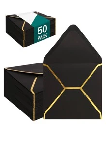 SHEIN Basic living 50 phong bì đen đựng thiệp mời có viền vàng, phong bì A7 tự dính có nắp chữ V, thích hợp cho thiệp tốt nghiệp, thiệp mời, thiệp mừng, thiệp cưới và thiệp RSVP - Nhiều màu - Xem 7
