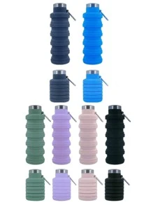 SHEIN Botella de agua plegable portátil - Botella de silicona ligera de 500ml, a prueba de fugas y plegable para el gimnasio, viajes, senderismo, camping y uso diario - Multicolor - Ver 9