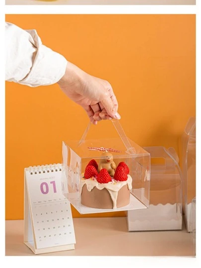 SHEIN 5 件透明便携式蛋糕包装盒学校用品食品袋食品盒适用于糖果巧克力饼干等。