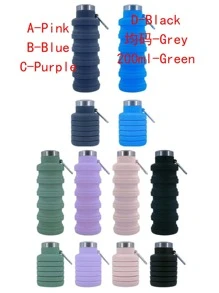 SHEIN Botella de agua plegable portátil - Botella de silicona ligera de 500ml, a prueba de fugas y plegable para el gimnasio, viajes, senderismo, camping y uso diario - Multicolor - Ver 7
