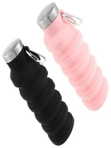 SHEIN Botella de agua plegable portátil - Botella de silicona ligera de 500ml, a prueba de fugas y plegable para el gimnasio, viajes, senderismo, camping y uso diario - Multicolor - Ver 12