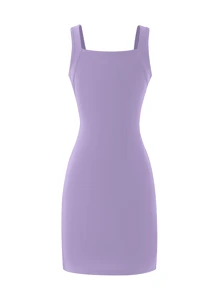 SHEIN WESTFADE Young Abito a maglia aderente da ragazza con scollo quadrato, cinghie ampie, versatile per sport e uso quotidiano