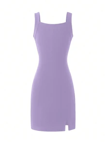 SHEIN WESTFADE Young Abito a maglia aderente da ragazza con scollo quadrato, cinghie ampie, versatile per sport e uso quotidiano