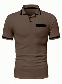 Calvornis 男士夏季休闲尖头 Polo 衫 - 卡其色 - 查看 4