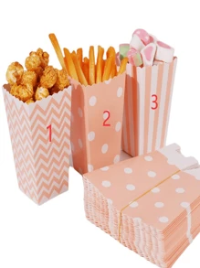 SHEIN 12 hộp đựng bỏng ngô giấy sọc dùng cho tiệc (màu hồng) - Hồng - Xem 6