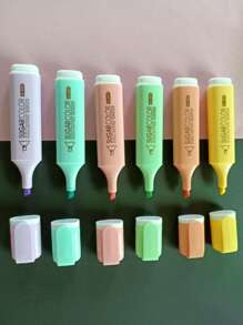 SHEIN 6pcs Fluorescent Highlighters, Pastel Colors Chisel Tip Marker Pen, Assorted Colors, Water Based, Quick Dry Back To School