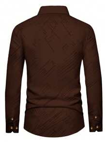 Manfinity Mode Loose Men's Geometric Striped Long Sleeve Shirt, Brown Dress Shirt Men, Man Brown Shirt, Dark Brown Shirt, Business Casual Tops Men, Elegant Shirts For Men, For Fall - Rust Brown - View 2