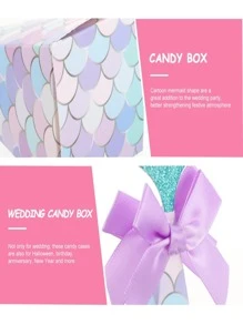 SHEIN 10Pcs Mermaid Party Boxes Favors Wedding Candy Boxes Paper Mermaid Boxes With Glitter Tail And Purple Bow Cookie Boxes For Shower Birthday Decorations