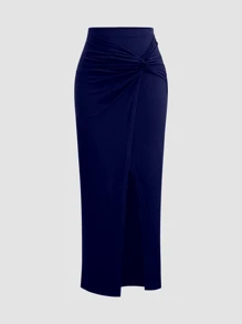 Sweetra Bộ 2 món áo crop top hở lưng và chân váy gợi cảm cho nữ, Xuân/Hè - Màu xanh hải quân - Xem 4