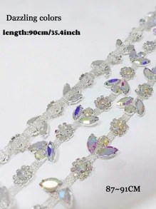 1 pieza Cadena de cristal de imitación para artesanía de costura DIY, elegante y minimalista cadena corporal, adorno de cadena con ribete de cristal de imitación, cadena con garra, cadena de cristal de imitación, recorte brillante DIY, accesorio decorativo de diamante ajustable para correa de hombro de ropa - Multicolor - Ver 3