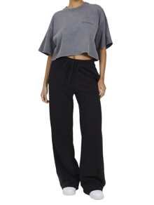 Good for Nothing Vintage Grey Cropped T-Shirt - Grey - View 5